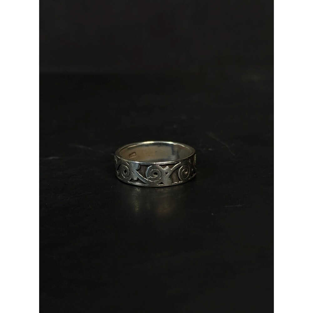 Sterling Silver Wide Band Ring Engraved Scroll Design 925 Vintage Size 8.75